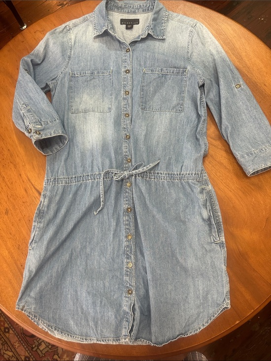 Anthropologie Dresses & Skirts - Attention Light Blue Denim Shirt Dress with Drawstring Waist Size Small